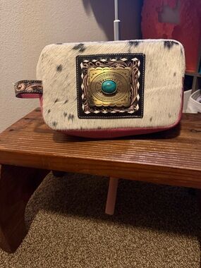 Cowhide Toiletries bag with Turquoise Concho Accent